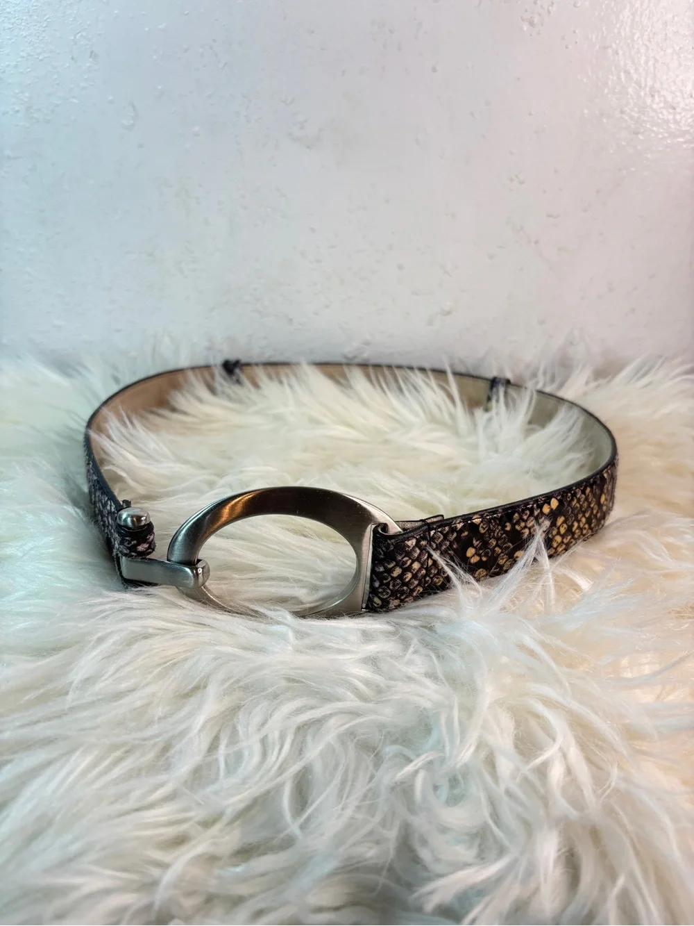 Snakeskin Belt with Silver O-Ring Buckle